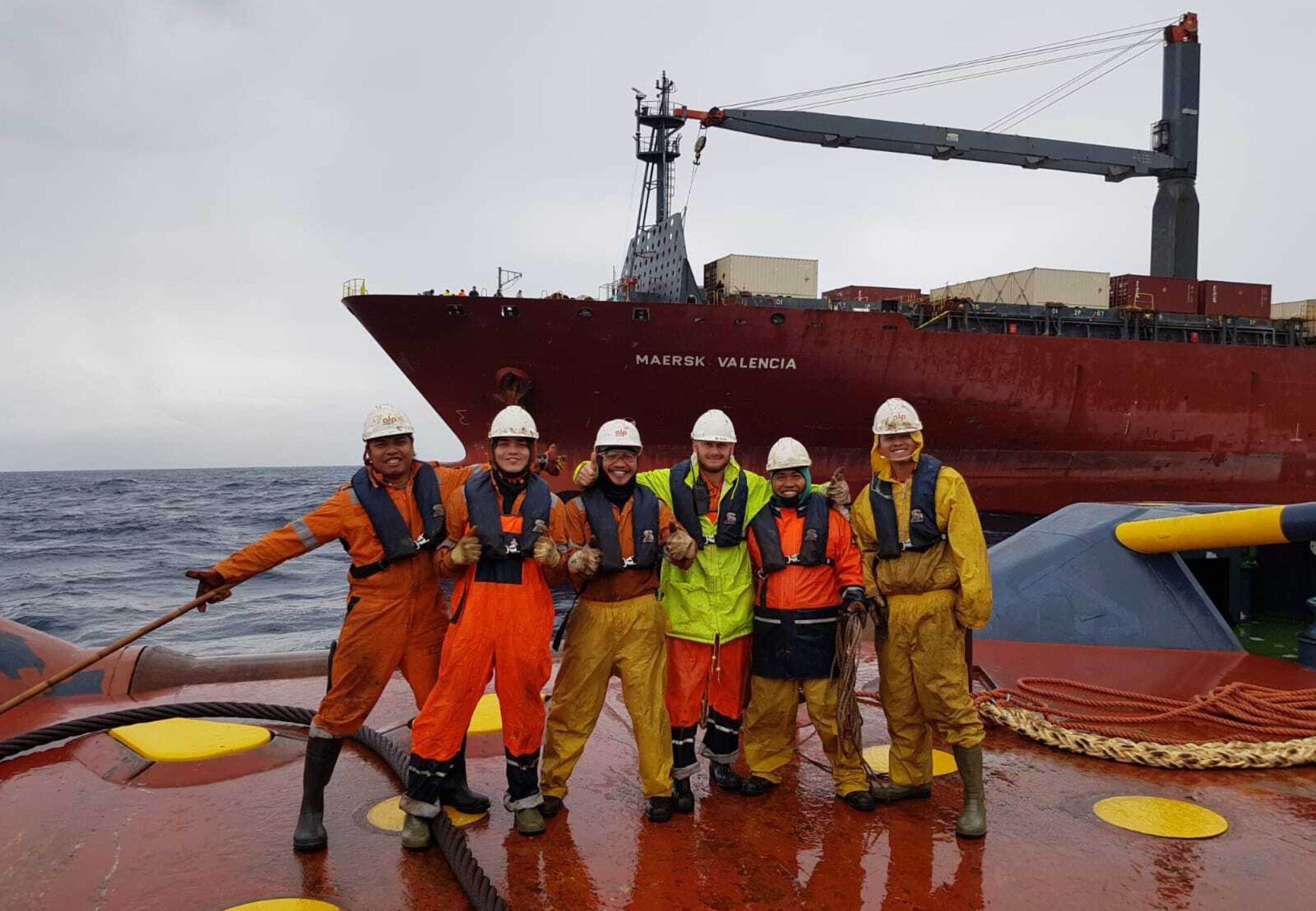 ALP Guard salvage drifter Maersk Valencia proud Crew on deck